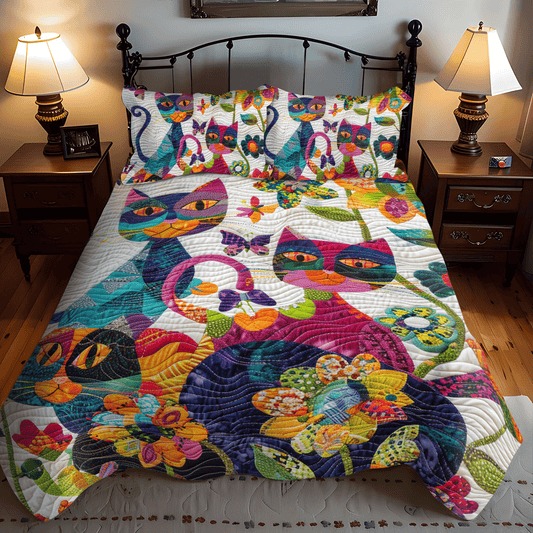 Colorful Cats 3-Piece Quilted Bedding Set NCU0PD325