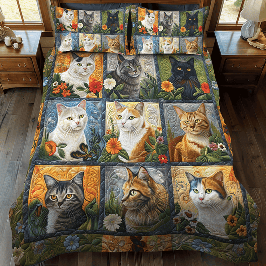 Cute Cat 3-Piece Quilted Bedding Set NCU0PD317