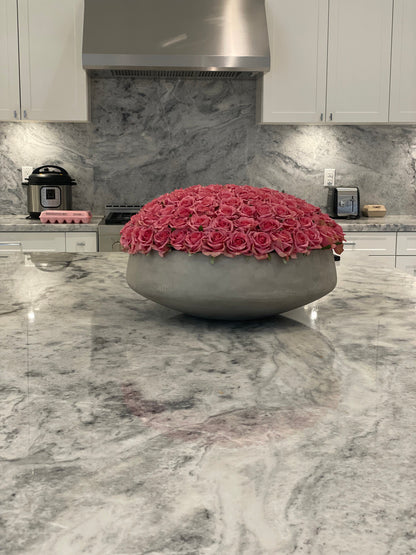 Large Newport Bowl with Real Touch Pink Roses