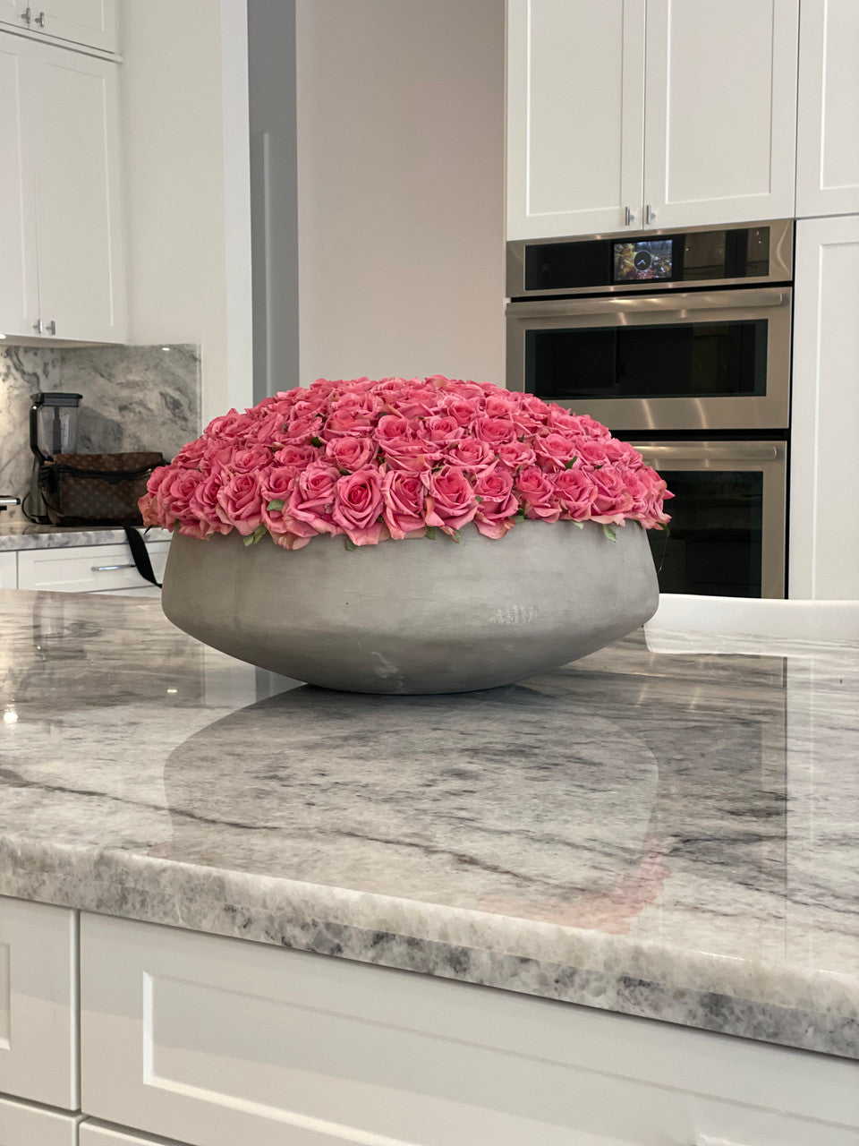 Large Newport Bowl with Real Touch Pink Roses