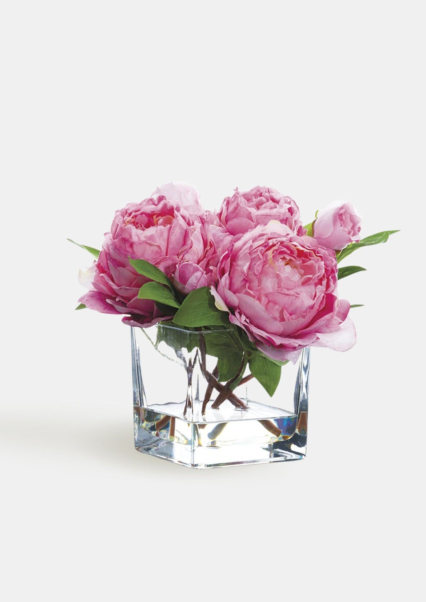 Small Pink Faux Peony Arrangement in Glass Vase - 9"