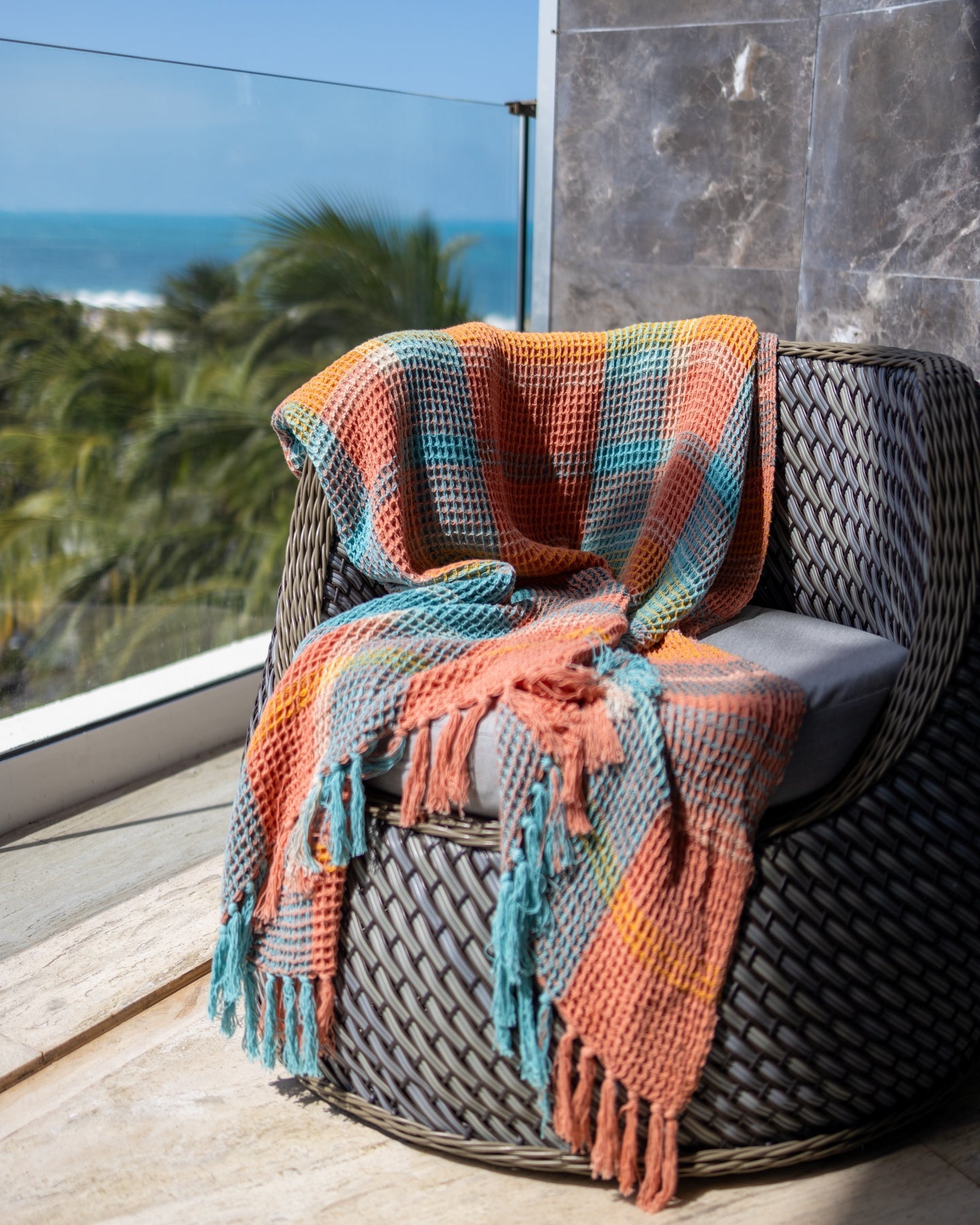 Polly Organic Cotton Waffle Knit Throw Blanket