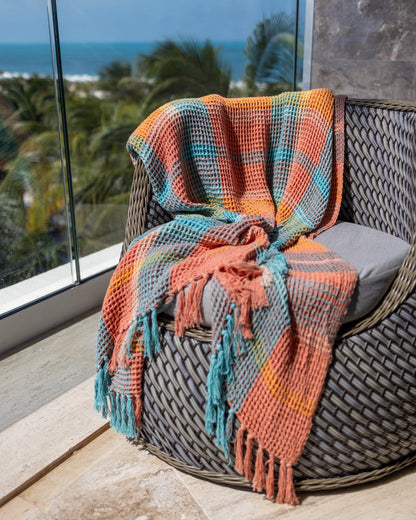 Polly Organic Cotton Waffle Knit Throw Blanket