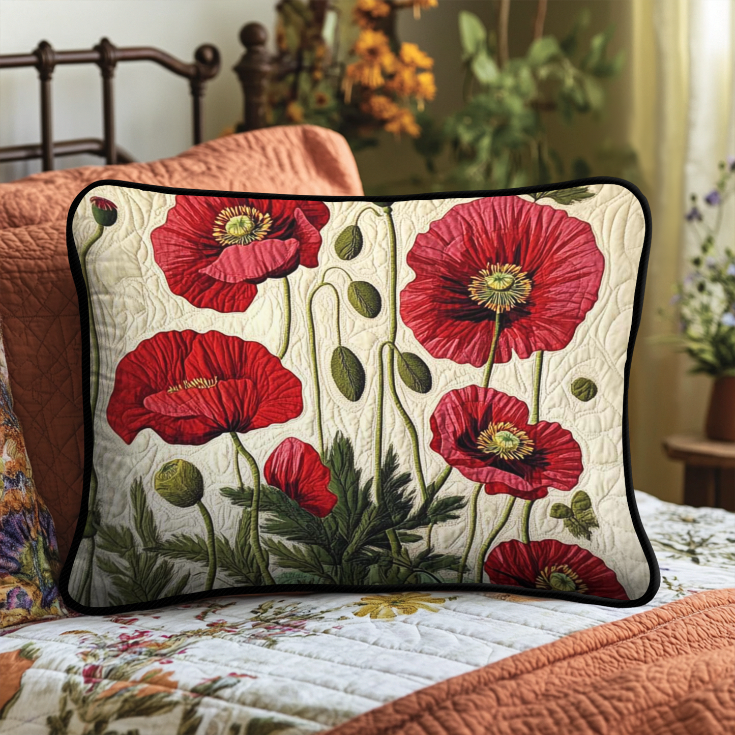 Radiant Red Poppies Quilted Bedding Pillow Case NCU0NT2206