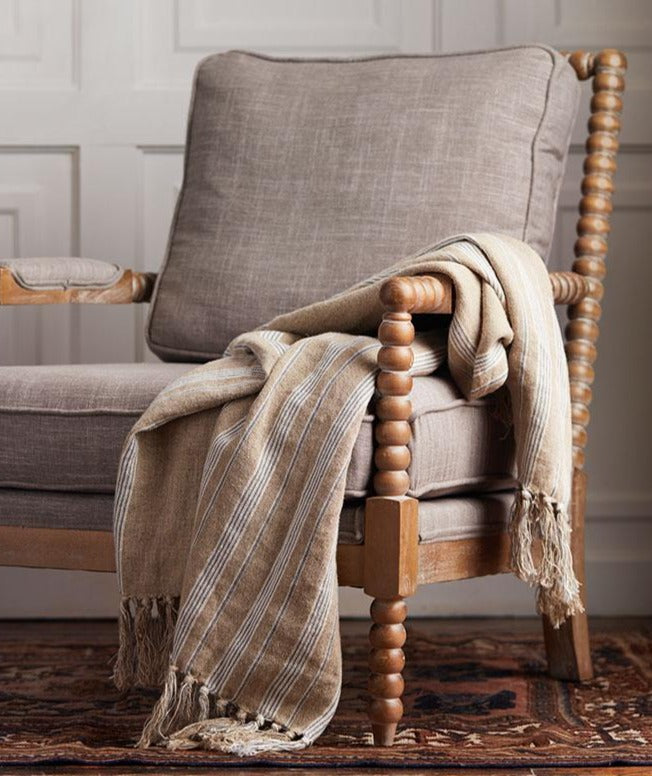 Provence Organic Linen Stripe Throw Blanket