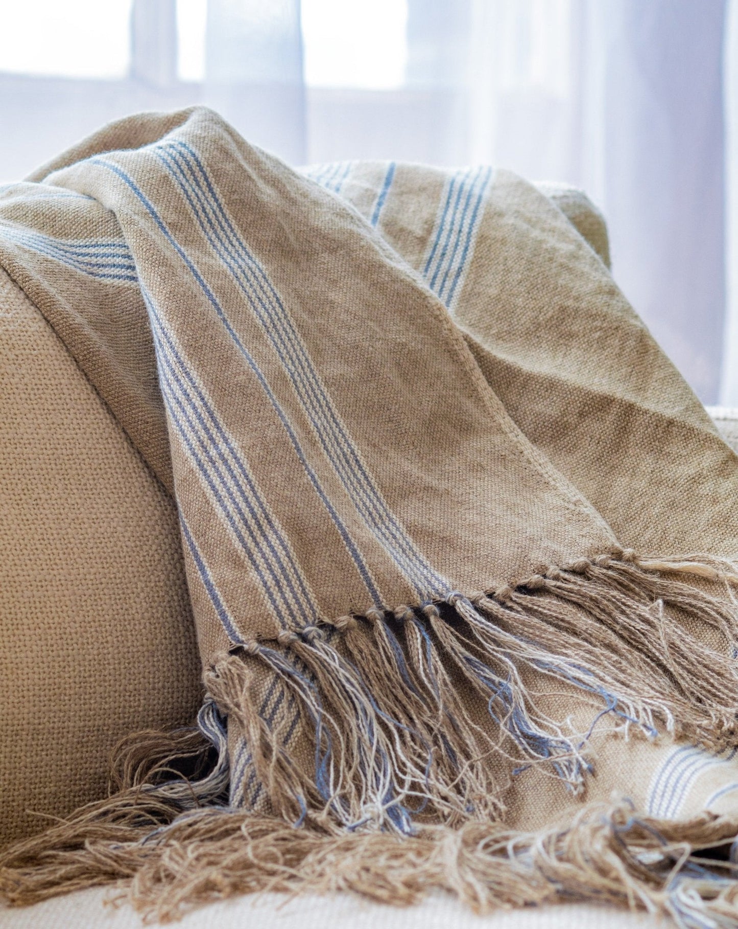 Provence Organic Linen Stripe Throw Blanket