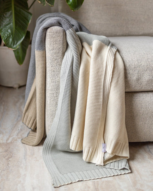 Quadra Organic Cotton Color Block Knit Throw Blanket