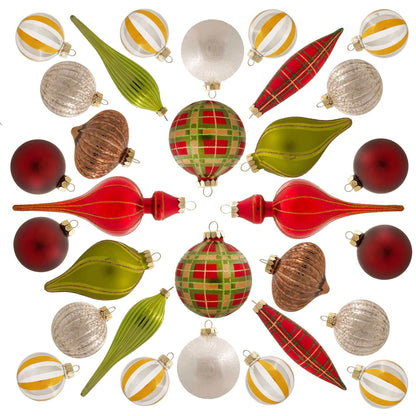 Traditional 30-Piece Glass Ornament Set (Red - Green) Limited Edition