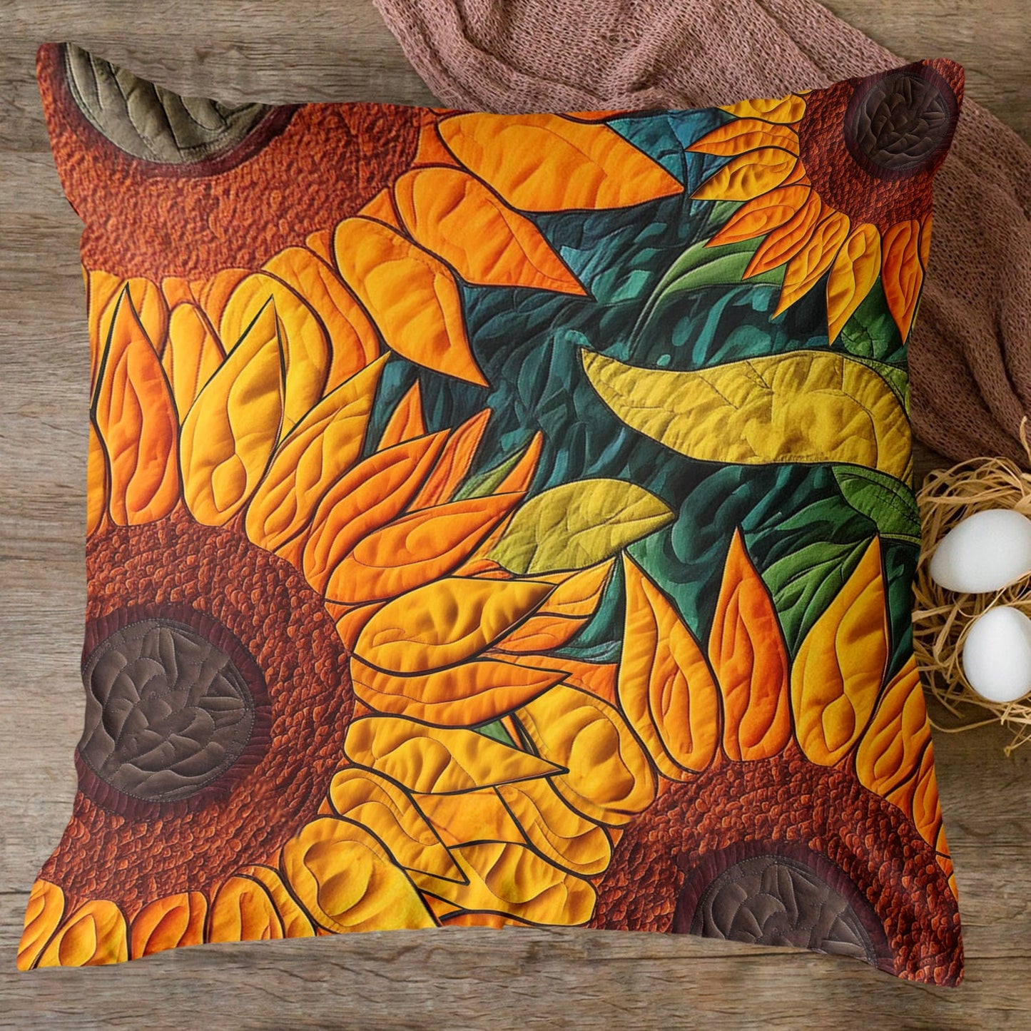 Sunflower Golden Bloom Quilted Pillow Case NCU0TL196