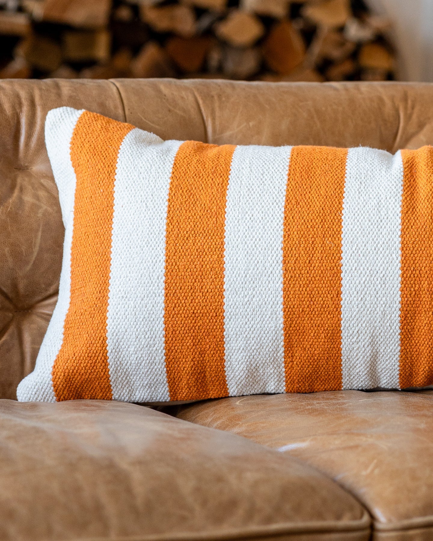 Sunny Organic Cotton Striped Lumbar Pillow