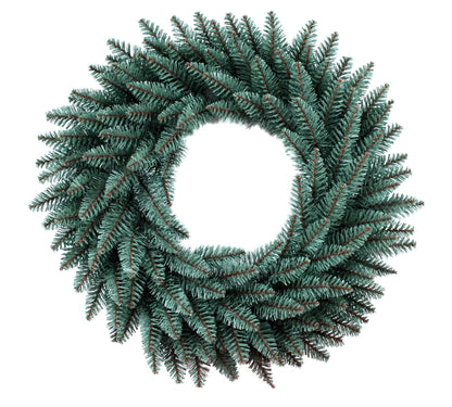 24" Tribeca Spruce Blue Wreath with Warm White LED Lights (Battery Operated)