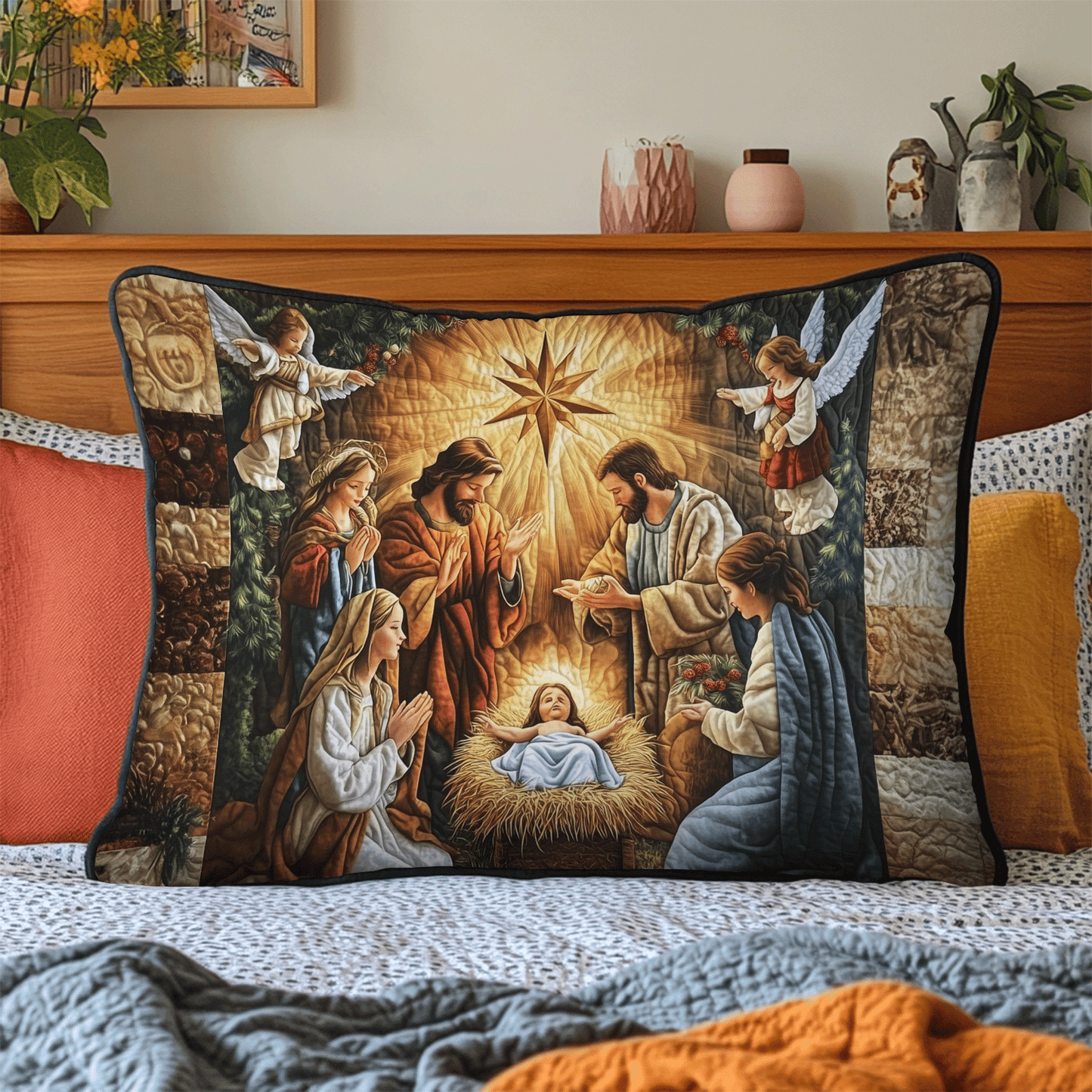 Bethlehem Scene Quilted Bedding Pillow Case NCU0TH2153