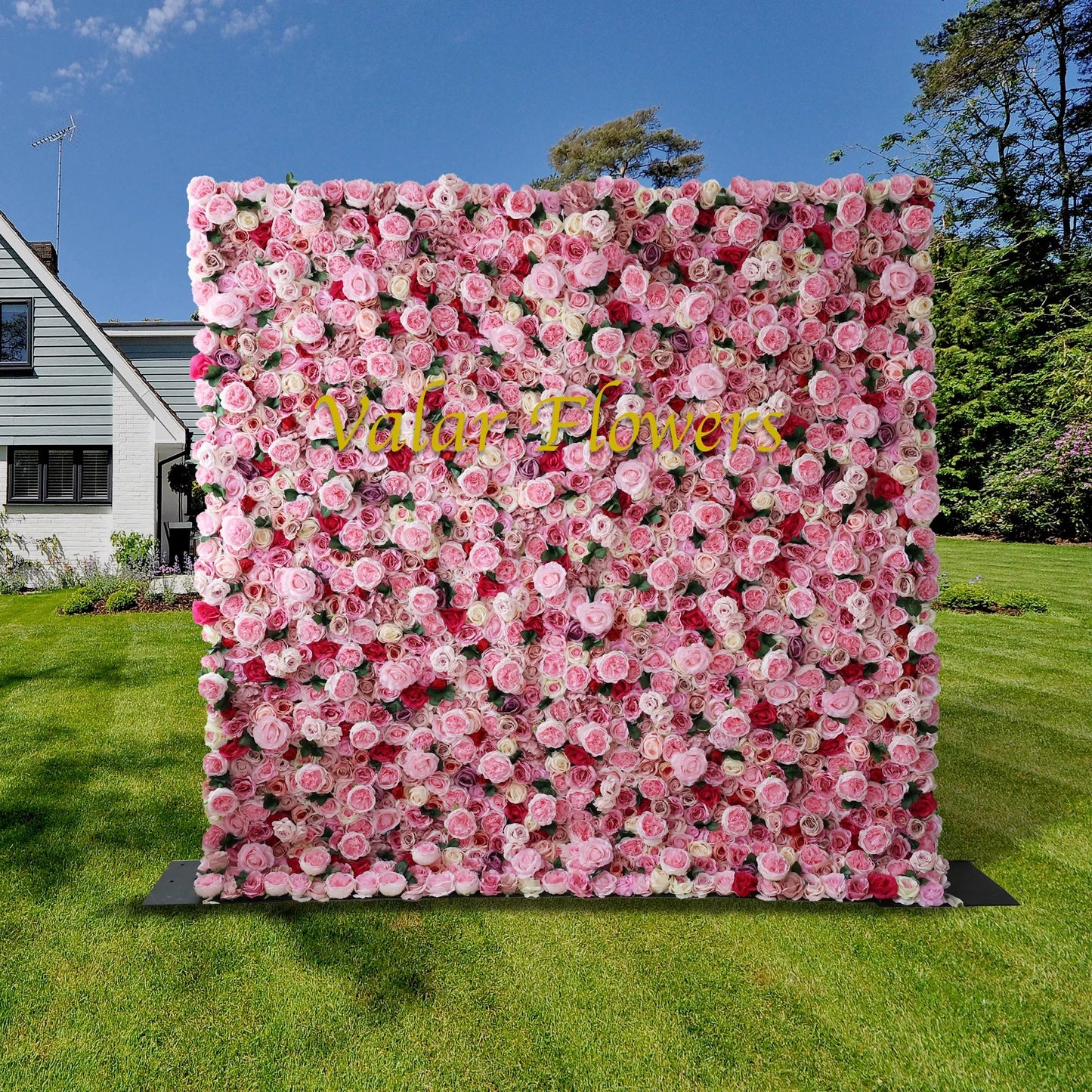 Roll Up Fabric Artificial Mix Rose Red and Pink Flower Wall Wedding Backdrop, Floral Party Decor, Event Photography-VF-041