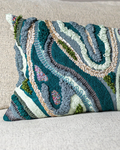 Waves Organic Cotton Abstract Lumbar Pillow