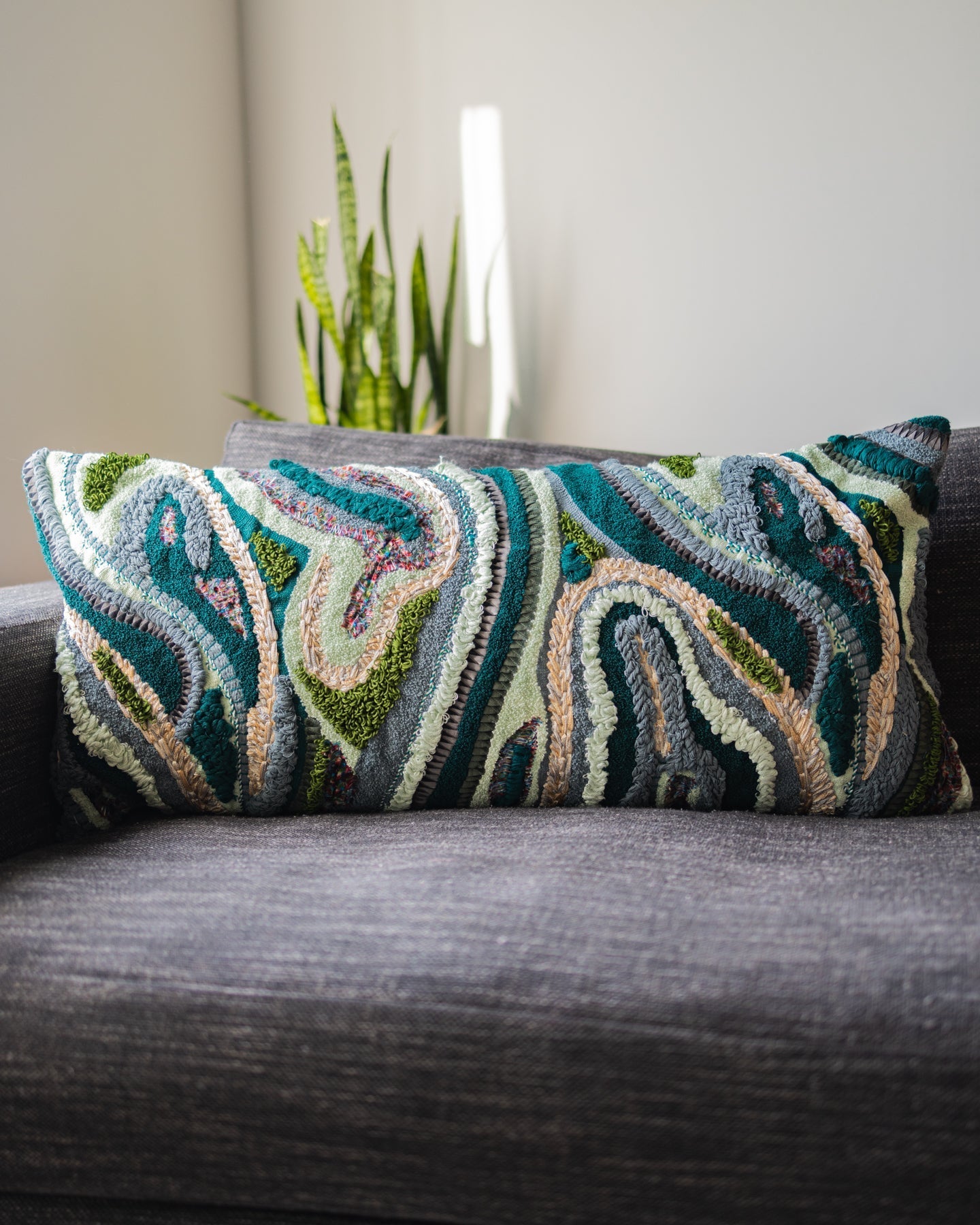 Waves Organic Cotton Abstract Lumbar Pillow