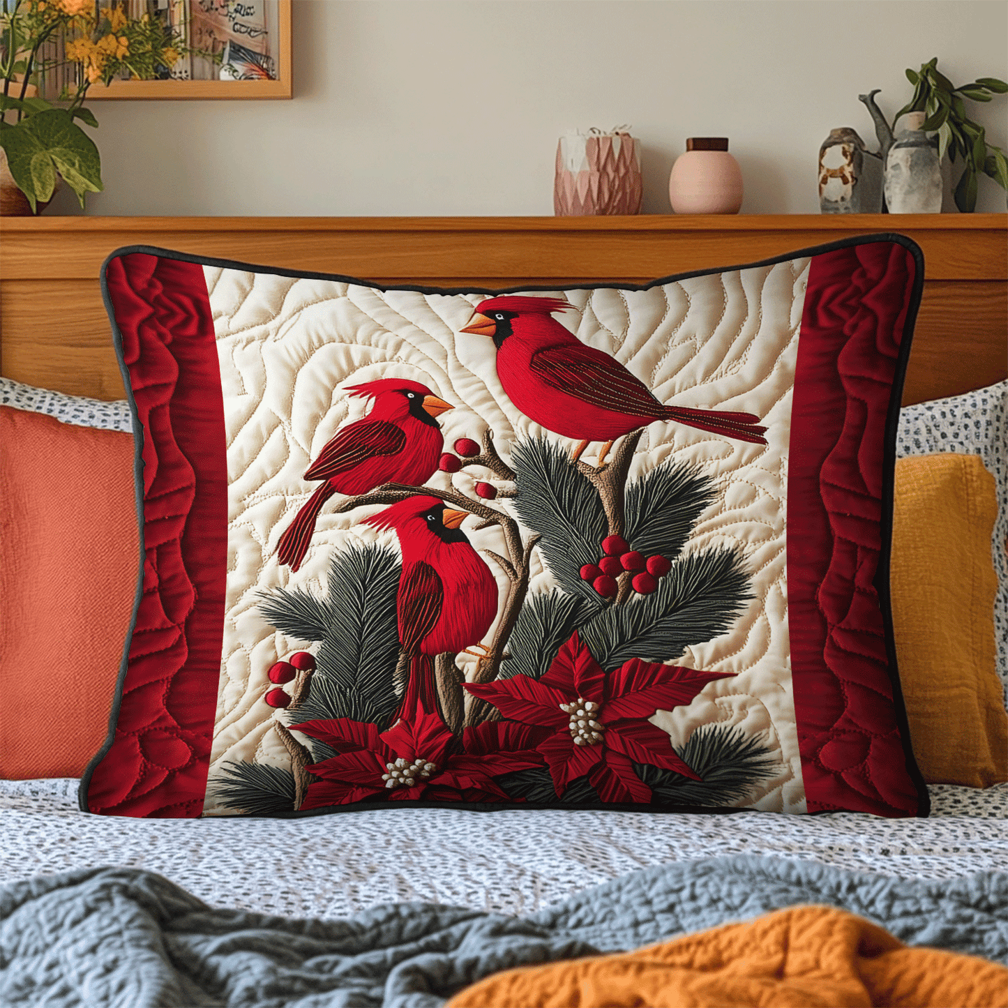 Crimson Wings Quilted Bedding Pillow Case NCU0TH2154