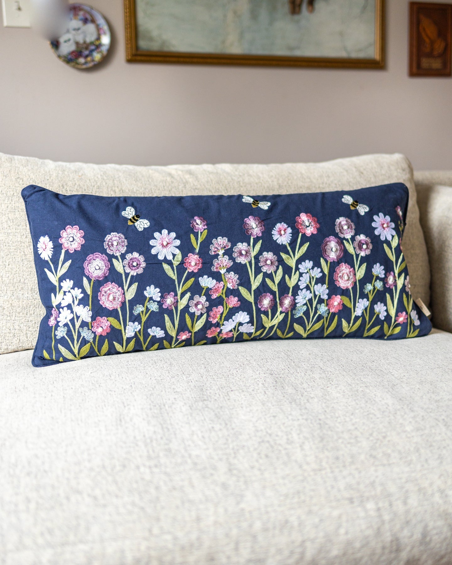 Wildflower Handmade Organic Cotton Lumbar Pillow