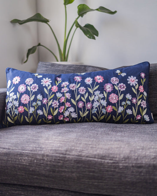 Wildflower Handmade Organic Cotton Lumbar Pillow